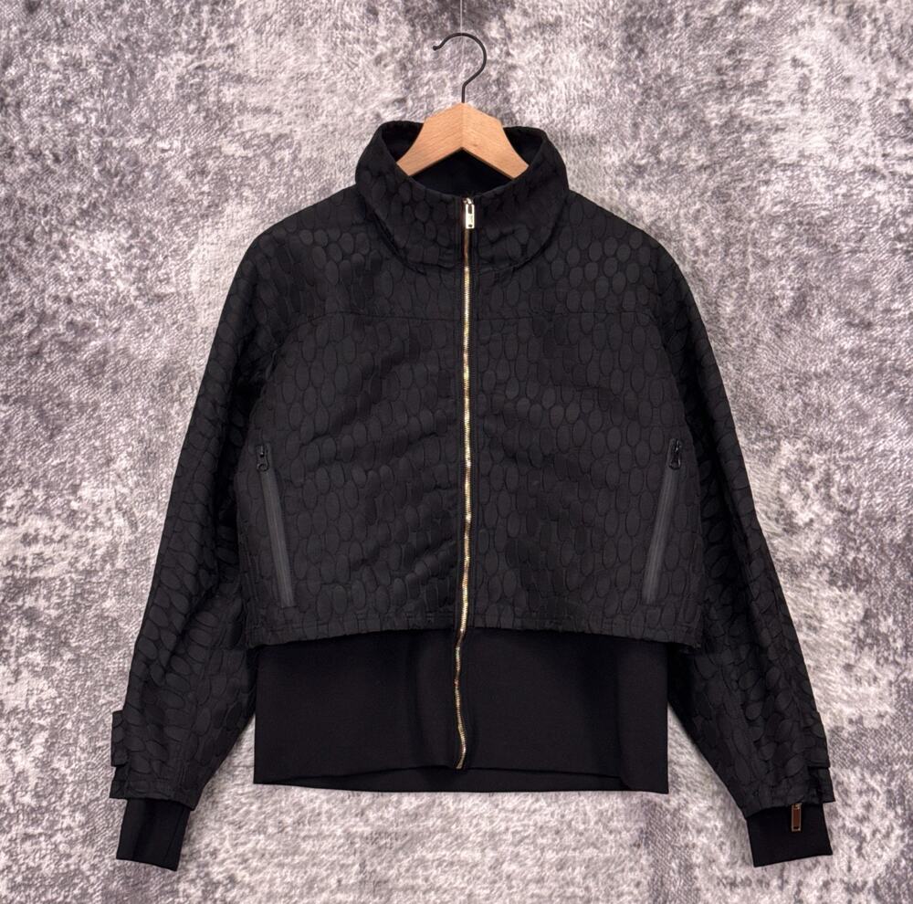 Ruti Jacket 2 / Medium Womens Black Jacquard Textured Full Zip Layered
